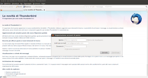 Schermata di benvenuto di Mozilla Thunderbird 3.